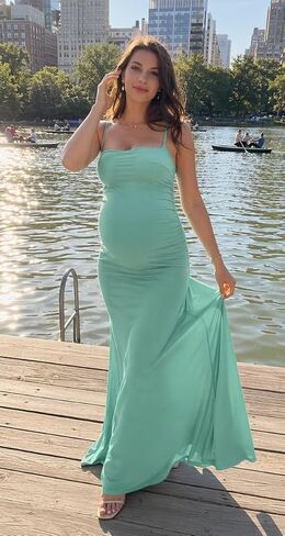 Spaghetti Straps Maternity Dress Satin Mermaid Ruched Long Pregnancy Gown in Kuwait