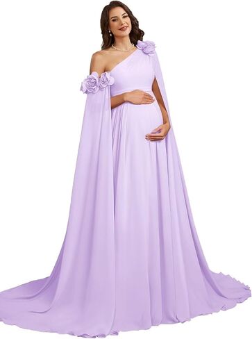 Chiffon Maternity Gown for Photoshoot One Shoulder A Line Pregnancy Gown in Kuwait