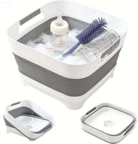 2.6 Gal/10L Collapsible Wash Basin with Drain Plug, Portable Foldable Dish Tub, Large Capacity Space-Saving Sink for Baby Bottles, RV, Camping, Kitchen, Travel & Outdoor Use in Kuwait