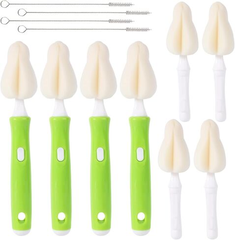 12pcs Sponge Nipple Bottle Brushes Set, Includes Bottle Nipple Cleaners with Replacement Brush Heads & Straw Brushes for Cleaning Baby Food Feeders Cups Straws in Kuwait
