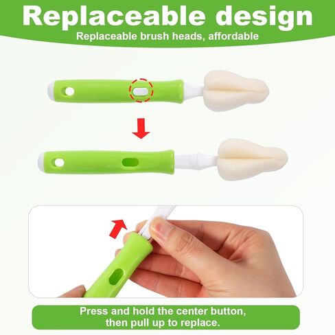 12pcs Sponge Nipple Bottle Brushes Set, Includes Bottle Nipple Cleaners with Replacement Brush Heads & Straw Brushes for Cleaning Baby Food Feeders Cups Straws in Kuwait