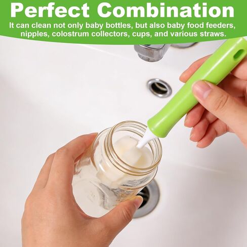 12pcs Sponge Nipple Bottle Brushes Set, Includes Bottle Nipple Cleaners with Replacement Brush Heads & Straw Brushes for Cleaning Baby Food Feeders Cups Straws in Kuwait
