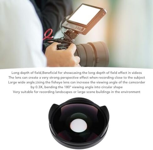 0.3X Fisheye Lens, Ultra Wide Angle HD Optical Glass Camera Lens with Hood DSLR Camera Camcorder, 72mm Thread Mount Aluminum Alloy Lens for Landscape Video Photography in Kuwait