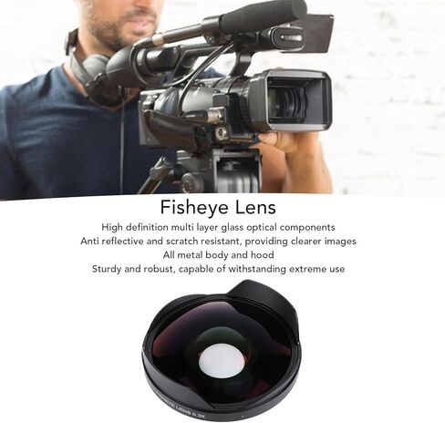 0.3X Fisheye Lens, Ultra Wide Angle HD Optical Glass Camera Lens with Hood DSLR Camera Camcorder, 72mm Thread Mount Aluminum Alloy Lens for Landscape Video Photography in Kuwait