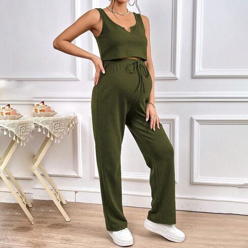 Women Sports Outfit Wide Leg Pants Set Pregnancy Yoga Clothes High Waist Jumpsuit Sleeveless Rompers in Kuwait