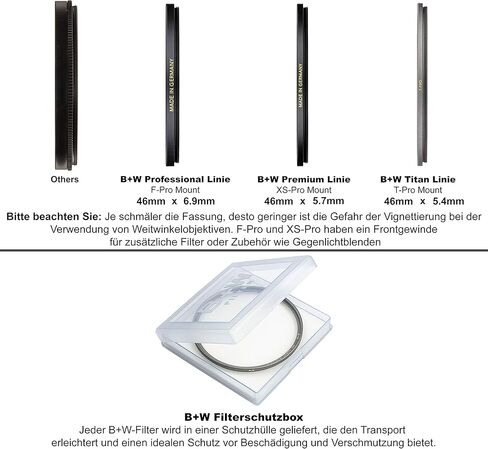 B + W Clear Protection Filter for Camera Lens – Ultra Slim Titan Mount (T-PRO), 007, HTC, 16 Layers Multi-Resistant and Nano Coating, Photography Filter, 46 mm in Kuwait