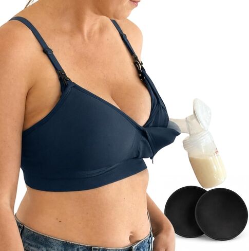 Simple Wishes Pumping Bra Hands Free, Nursing Bra for Breastfeeding | Seamless 4-Way Stretch, Flexible Fit, Wireless, Breathable, Nursing & Pumping Bra in One, Supports All Pumps, All-Day Wear in Kuwait