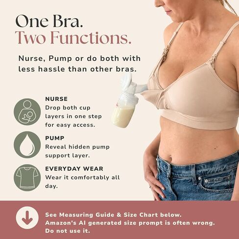 Simple Wishes Pumping Bra Hands Free, Nursing Bra for Breastfeeding | Seamless 4-Way Stretch, Flexible Fit, Wireless, Breathable, Nursing & Pumping Bra in One, Supports All Pumps, All-Day Wear in Kuwait