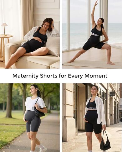 Momcozy Women Seamless Knit Maternity Biker Shorts with Pocket 6" Over Belly High Waisted Thick Pregnancy Yoga Shorts in Kuwait