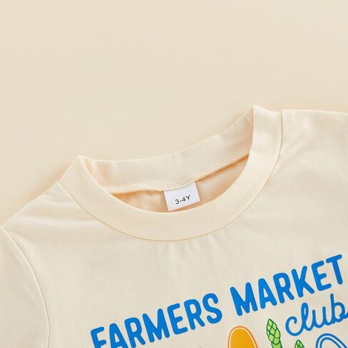 Toddler Girls Boys Tee Strawberry Print T-Shirt Kids Short Sleeve Fruit Vegetable Shirt Cute Summer Top Clothes (Khaki, 2-3 Years) in Kuwait
