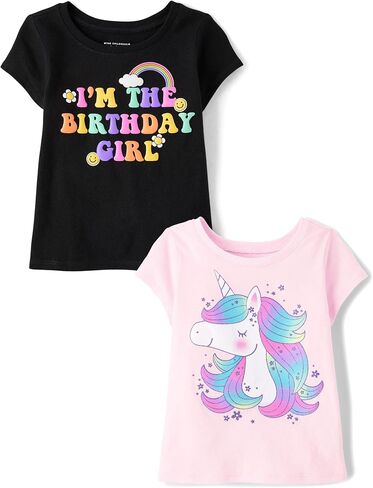 The Children's Place Baby-Girls and Toddler All Holidays,Birthdays Short Sleeve Graphic T-Shirts,2 Pack in Kuwait