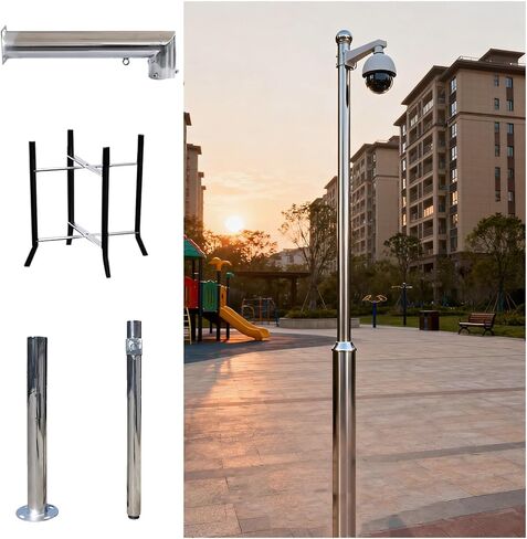 This Stainless Steel Security Camera Pole with Cross Arm, Easy Assembly Surveillance Stand in Kuwait
