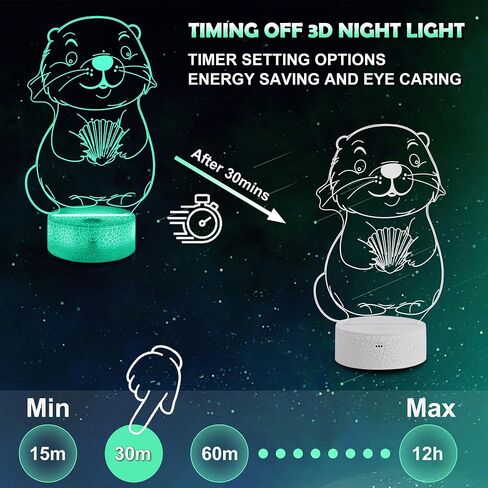 Ammonite Otter Lamp for Kids, 3D Otter Night Light Toy,16 Colors with Remote Control Kids Room Decor As Christmas Birthday Gifts for Boys Girls in Kuwait