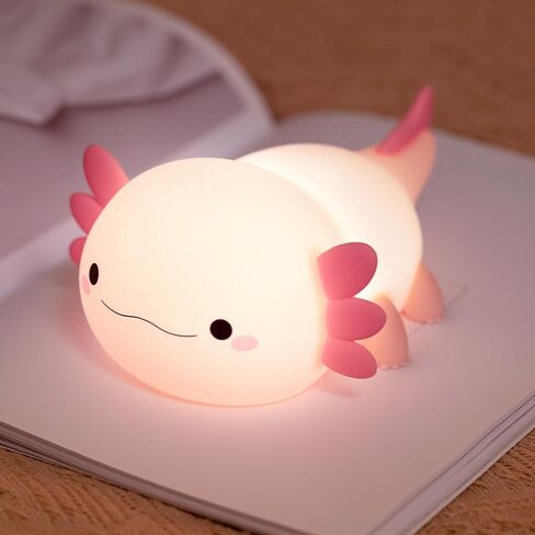 Cute Axolotl Night Light for Kids Bedroom, Animal Silicone Nursery Night Lamp Touch Control Nightlights USB Rechargeable Bedside Lamp for Baby Children Toddlers Girls Gift (Pink Axolotl) in Kuwait