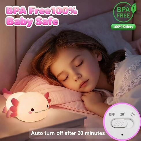 Cute Axolotl Night Light for Kids Bedroom, Animal Silicone Nursery Night Lamp Touch Control Nightlights USB Rechargeable Bedside Lamp for Baby Children Toddlers Girls Gift (Pink Axolotl) in Kuwait