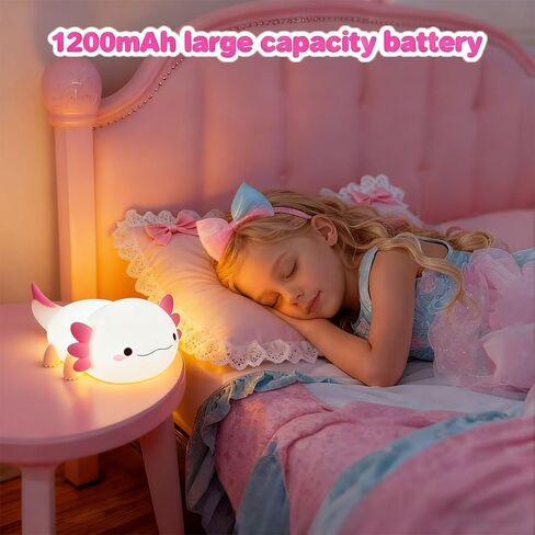 Cute Axolotl Night Light for Kids Bedroom, Animal Silicone Nursery Night Lamp Touch Control Nightlights USB Rechargeable Bedside Lamp for Baby Children Toddlers Girls Gift (Pink Axolotl) in Kuwait