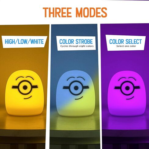 Lights By Night Squish'ems Minions Night Light for Kids, Soft Silicone | Dimmable Kids Bedside Lamp, Light for Kids Room, Bedroom, and Playroom, USB Powered with AAA Battery Option in Kuwait