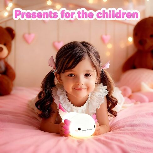 Cute Axolotl Night Light for Kids Bedroom, Animal Silicone Nursery Night Lamp Touch Control Nightlights USB Rechargeable Bedside Lamp for Baby Children Toddlers Girls Gift (Pink Axolotl) in Kuwait