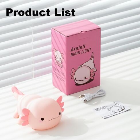 Cute Axolotl Night Light for Kids Bedroom, Animal Silicone Nursery Night Lamp Touch Control Nightlights USB Rechargeable Bedside Lamp for Baby Children Toddlers Girls Gift (Pink Axolotl) in Kuwait