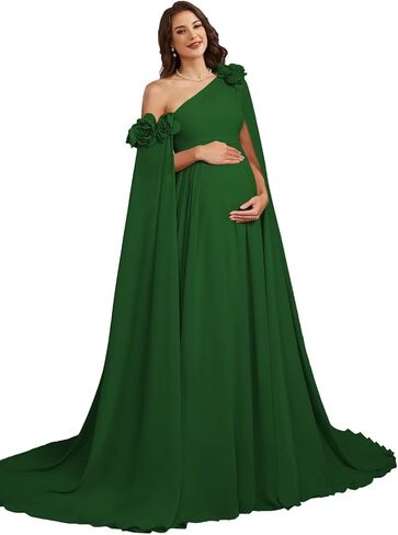 Cape Sleeve Maternity Dress for Baby Shower with 3D Flower Floor Length in Kuwait