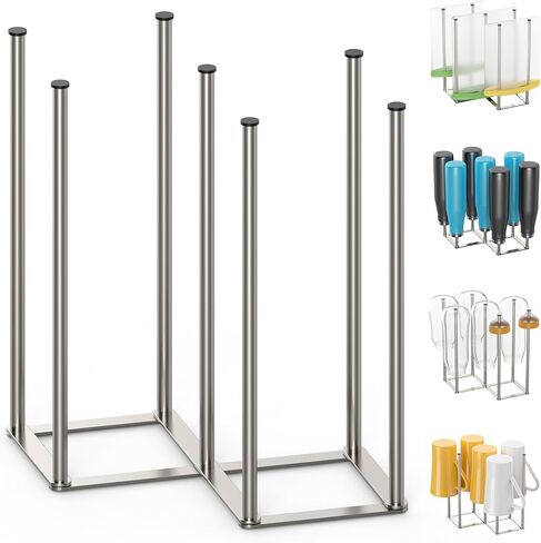 KORRTFID Foldable Bottle Drying Rack, Baby Bottle Drying Rack, Collapsible Cup Draining Holder, Retractable Reusable Storage Bag Dryer with Non-Slip Bottom - Stainless Steels (Silver) in Kuwait