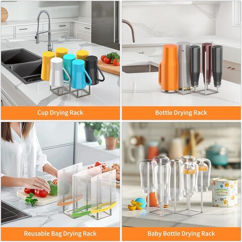 KORRTFID Foldable Bottle Drying Rack, Baby Bottle Drying Rack, Collapsible Cup Draining Holder, Retractable Reusable Storage Bag Dryer with Non-Slip Bottom - Stainless Steels (Silver) in Kuwait