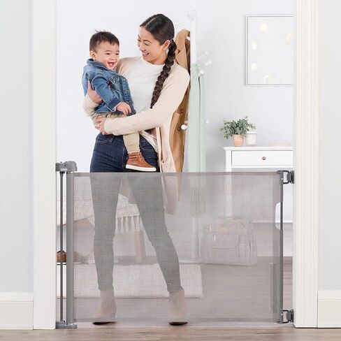 Regalo Safety 50" Retractable Mesh Baby Gate, Bottom of Stairs & Doorways | Hardware Mounted, For Babies, Toddlers & Pets, Gray, Lock Indicator Window, Tested & Trusted for 30 Years in Kuwait