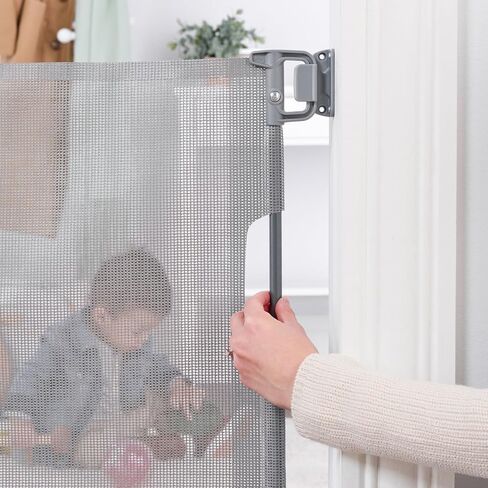 Regalo Safety 50" Retractable Mesh Baby Gate, Bottom of Stairs & Doorways | Hardware Mounted, For Babies, Toddlers & Pets, Gray, Lock Indicator Window, Tested & Trusted for 30 Years in Kuwait
