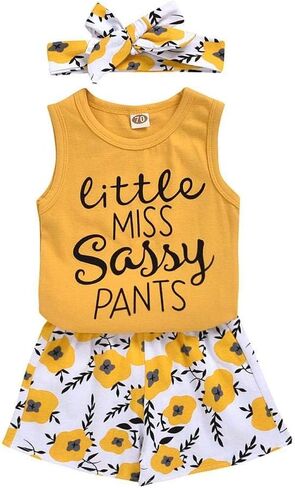 Hipea Toddler Girl Outfits Floral Tops Sleeveless Tank Tops Shorts Headband Summer Clothes Set in Kuwait
