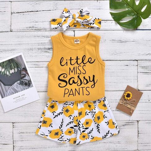 Hipea Toddler Girl Outfits Floral Tops Sleeveless Tank Tops Shorts Headband Summer Clothes Set in Kuwait