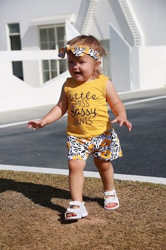 Hipea Toddler Girl Outfits Floral Tops Sleeveless Tank Tops Shorts Headband Summer Clothes Set in Kuwait