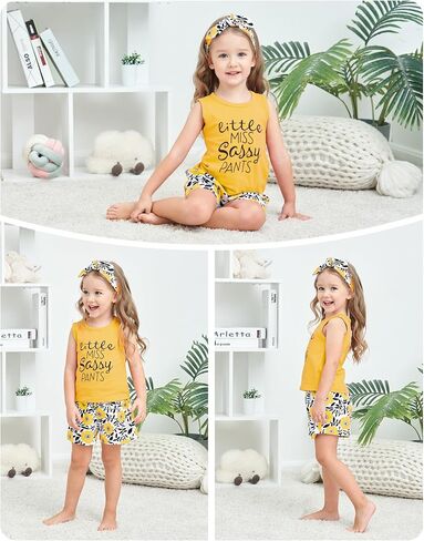 Hipea Toddler Girl Outfits Floral Tops Sleeveless Tank Tops Shorts Headband Summer Clothes Set in Kuwait