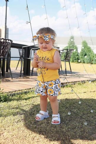 Hipea Toddler Girl Outfits Floral Tops Sleeveless Tank Tops Shorts Headband Summer Clothes Set in Kuwait