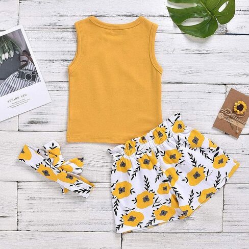Hipea Toddler Girl Outfits Floral Tops Sleeveless Tank Tops Shorts Headband Summer Clothes Set in Kuwait