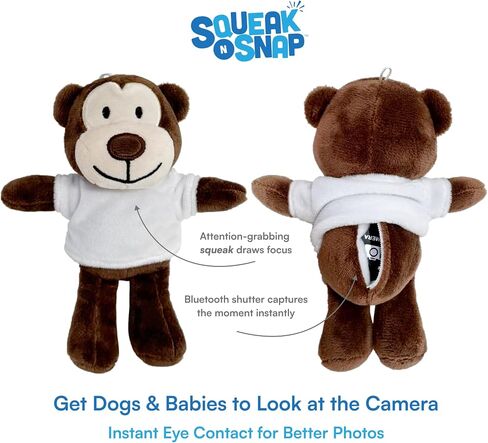 Squeak N Snap™ Plush Monkey Camera Remote for Professional Pet & Baby Photos – Bluetooth Shutter Synced with Squeak for Instant Eye Contact – Thoughtful Gift for Moms & Pet Owners – iPhone & Android in Kuwait