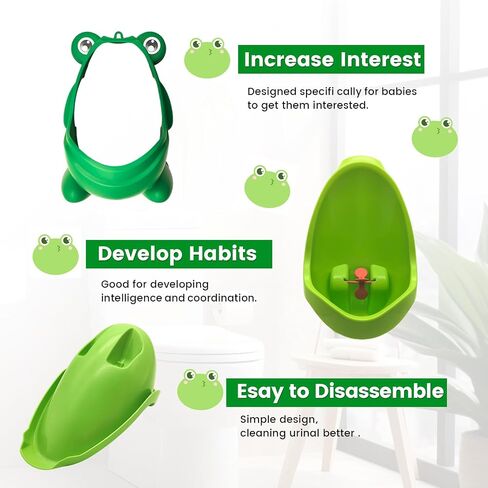 Cute Frog Potty Training Urinal for Toddler Boys | Green Wall-Mounted Urinal with Funny Aiming Target,Easy Clean & Fun Potty Training for Kids in Kuwait