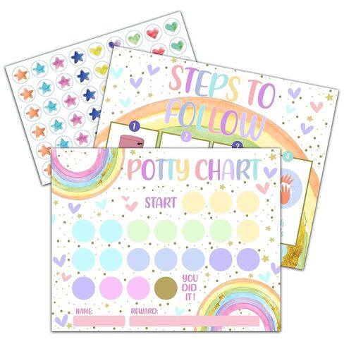 Rainbow Potty Training Sticker Chart, 10 Potty Charts with 216 Round Stickers & 1 Instruction Sheet, Potty Reward Sticker Chart for Toddlers Girls - A16 in Kuwait