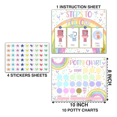 Rainbow Potty Training Sticker Chart, 10 Potty Charts with 216 Round Stickers & 1 Instruction Sheet, Potty Reward Sticker Chart for Toddlers Girls - A16 in Kuwait