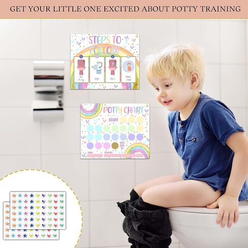 Rainbow Potty Training Sticker Chart, 10 Potty Charts with 216 Round Stickers & 1 Instruction Sheet, Potty Reward Sticker Chart for Toddlers Girls - A16 in Kuwait