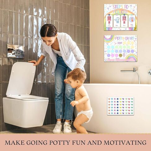 Rainbow Potty Training Sticker Chart, 10 Potty Charts with 216 Round Stickers & 1 Instruction Sheet, Potty Reward Sticker Chart for Toddlers Girls - A16 in Kuwait