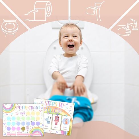 Rainbow Potty Training Sticker Chart, 10 Potty Charts with 216 Round Stickers & 1 Instruction Sheet, Potty Reward Sticker Chart for Toddlers Girls - A16 in Kuwait