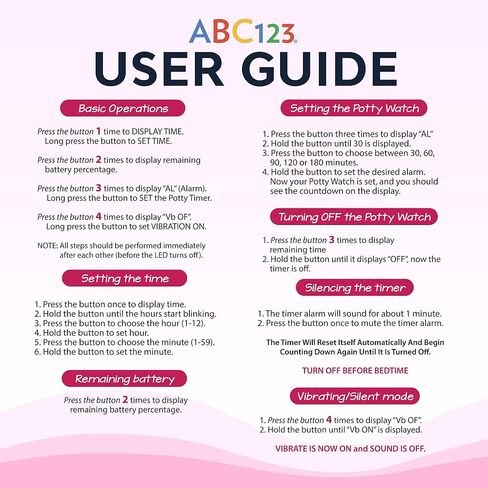 ABC123 Potty Training Watch 3 (2023 Edition) - Baby Reminder Water Resistant Timer for Toilet Training Kids & Toddler with Wireless Charging (Pink) in Kuwait