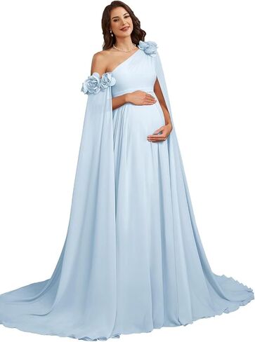 One Shoulder Baby Shower Dress Chiffon Long Maternity Wedding Dresses in Kuwait