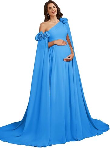 Chiffon Maternity Gown for Photoshoot One Shoulder A Line Pregnancy Gown in Kuwait