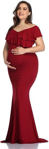 Mommy Jennie Long Maternity Dress for Photoshoot Stretchy Pregnancy Ruffle Maxi Photography Dress for Baby Shower in Kuwait