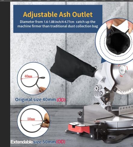 Miter Saw Dust Bag for 255, 2 Pack Dust Collector Bags with Zipper and Wired Adjustable Stand, Compatible with Ryobi, Dewalt, Craftsman, Belt Sander, Fits 1-1/2" to 2" Dust Port Miter Saws in Kuwait