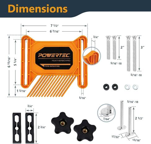 POWERTEC Universal Tandem Featherboards for Table Saw, Router Table, Router Fence & Band Saw, Wood working Tools & Accessories To Reduce Kickback & Increase Safety (Included T Track Bolts), 2Pk(71393) in Kuwait