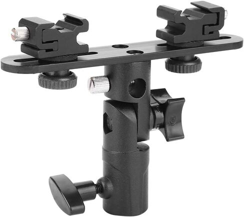 Dual Hot Shoe Flash Bracket, Adjustable Mount Holder with 2 Hot Shoes for Camera Video Camcorder, Lightweight Sturdy Metal in Kuwait
