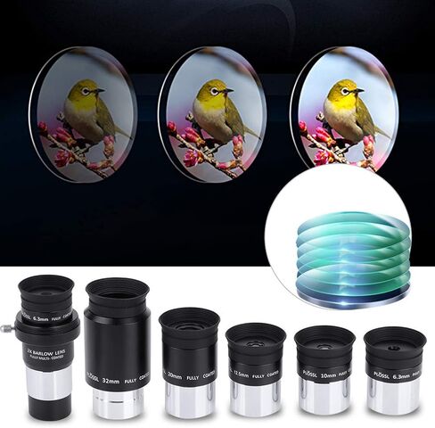 2X Barlow Lens with 6.3mm 10mm 12.5mm 20mm 32mm Plossl Eyepiece Set, 1.25 Inch Telescope Accessory for Orion, HD Multicoated Optical Glass, M42 Thread for DSLR Astr in Kuwait