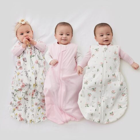 Duomiaomiao 3 Pack Baby Sleep Sack 100% Organic Cotton Wearable Blanket Lightweight Breathable Comfy Toddler Sleeping Bag (0.5tog Flowers, Small) in Kuwait